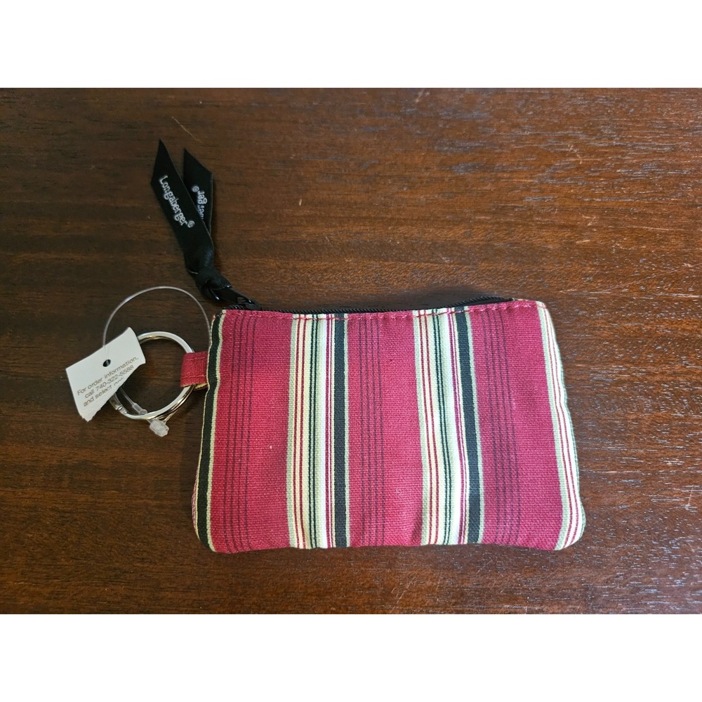 Longaberger Coin Purse Womens OS Sage Holiday Stripe Fabric Keychain NEW